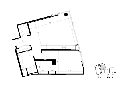Floor plan for 1 bed, 1 bath, 1031 sqft